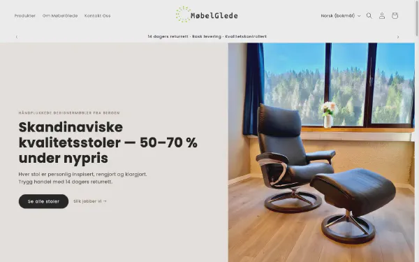 Scandinavian furniture marketplace Shopify homepage on Dawn Sense theme selling premium vintage recliners